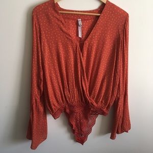 Free People | Flare Sleeve Orange Bodysuit XS